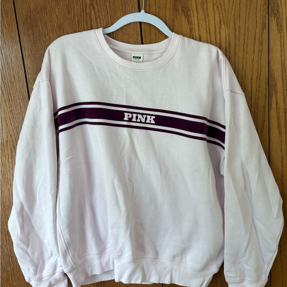 Victoria's Secret Light Pink Crewneck with Maroon Stripe